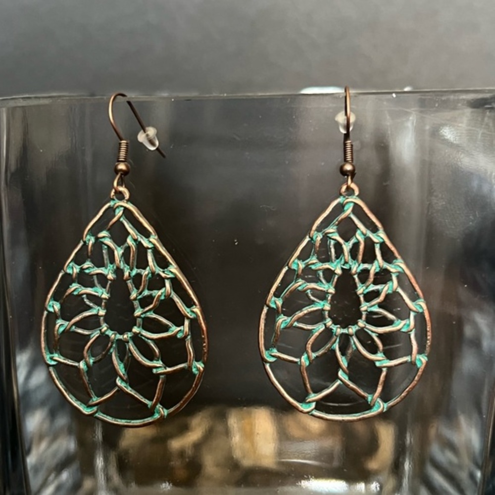 Bohemian Turquoise Basketweave Drop Hoop Earrings
